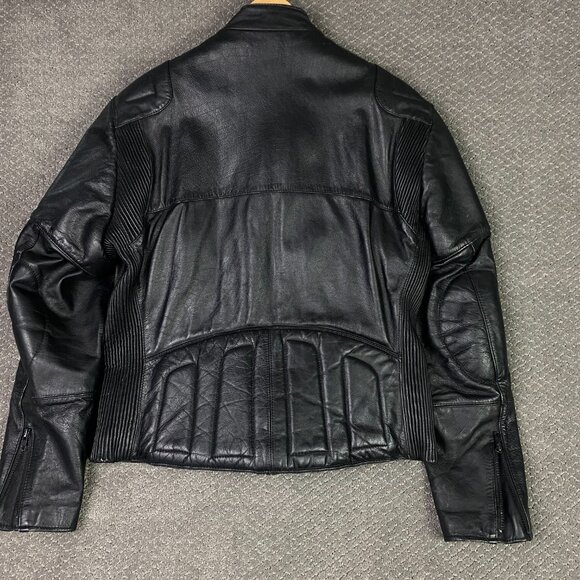 Vintage Wilsons Leather Jacket Men's 44 Black Cafe Racer Padded Motorcycle Moto - Picture 6 of 16